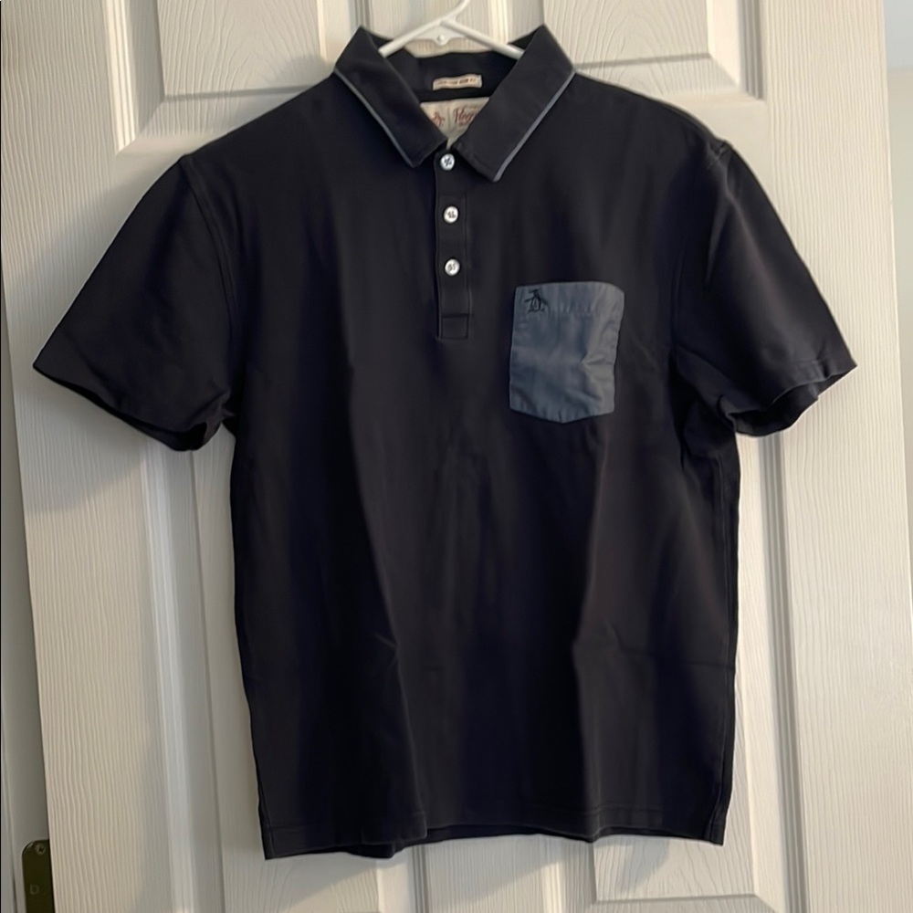 Men's Black Polo Shirt with Gray Pocket